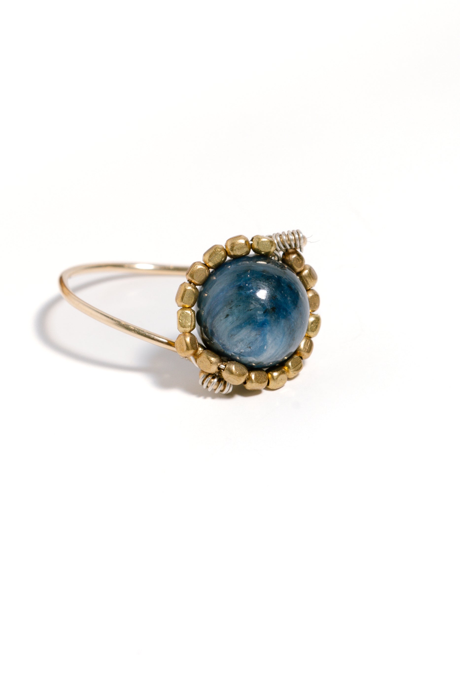 Kyanite Bead Ring, Brass Beads, 14kt Gold Plated Wire, Silver Wire