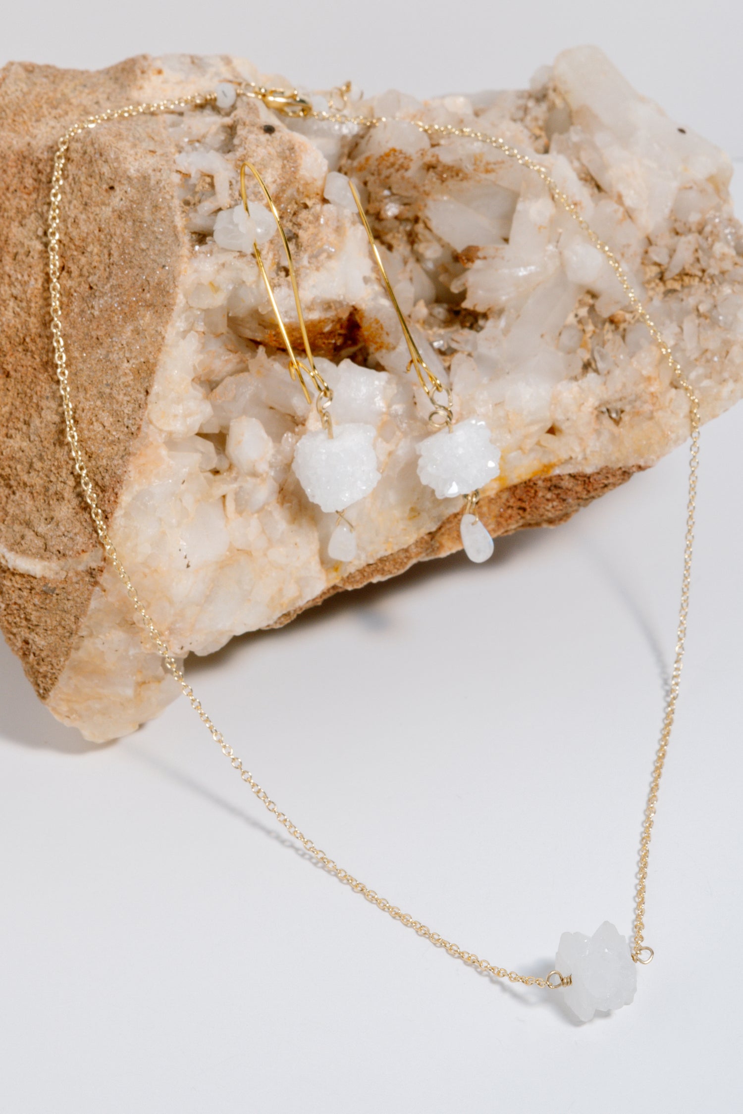 Quartz Stalactite Necklace &amp; Earrings, 18k Gold Coated