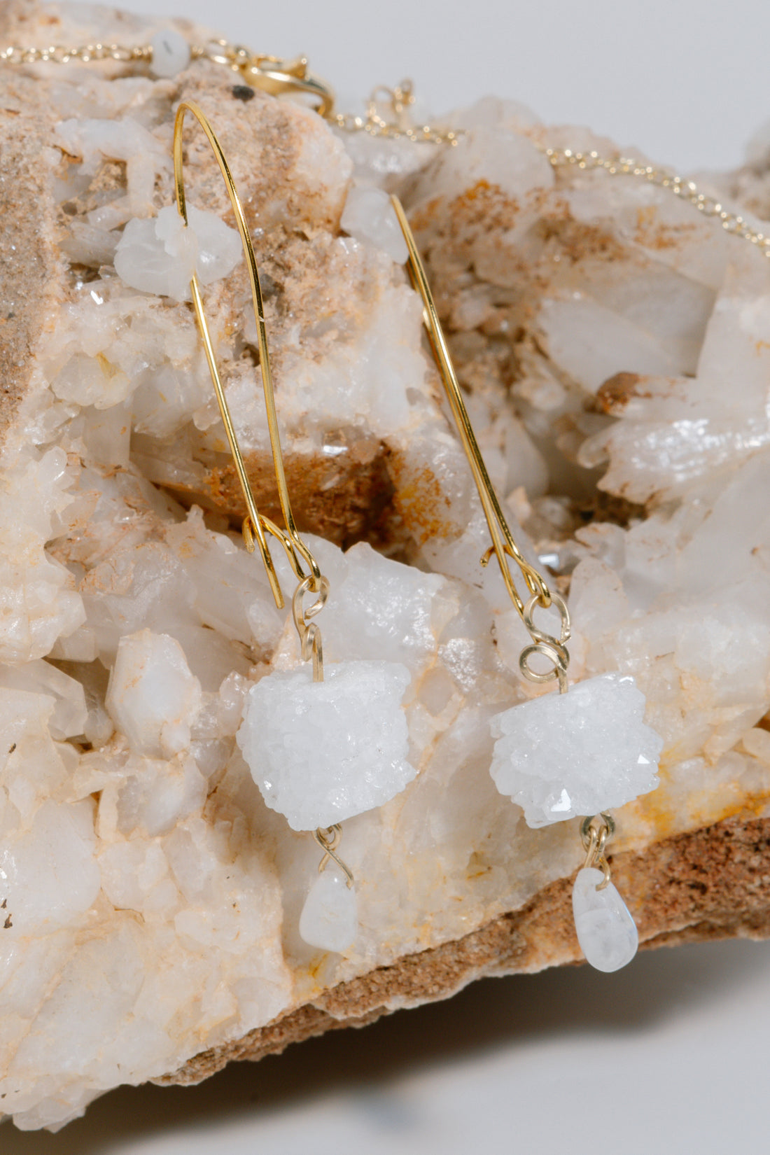 Quartz Stalactite Necklace &amp; Earrings, 18k Gold Coated