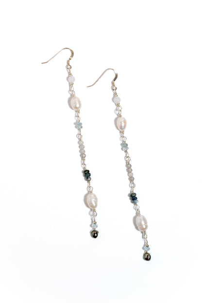 Freshwater Pearl, Blue Beryl, Sapphire, Labradorite with Silver Necklace &amp; Earring Set