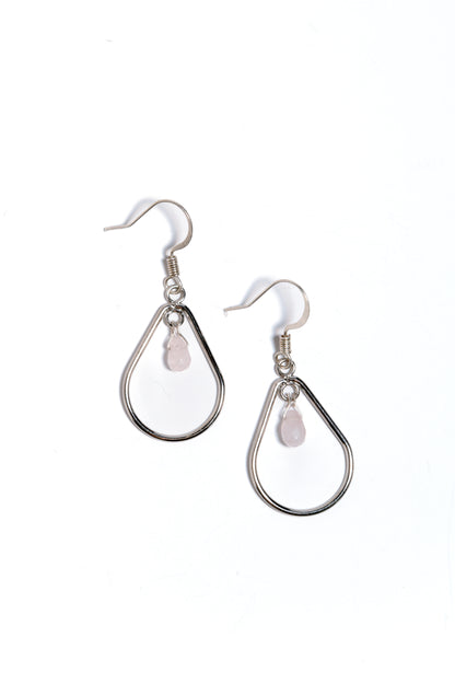 Rose Quartz Tear Drop Necklace &amp; Earring Set, Sterling Silver